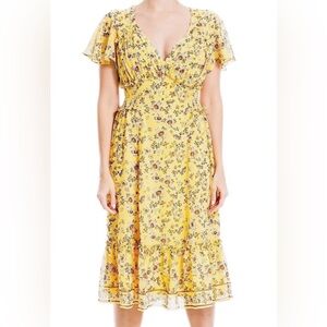 Max Studio Short Sleeve Floral Midi Dress